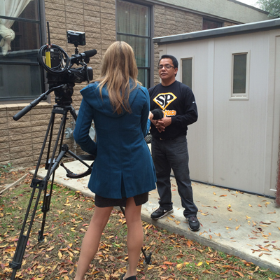 Sanctuary Staff being interviewed by news crew after recent break-ins