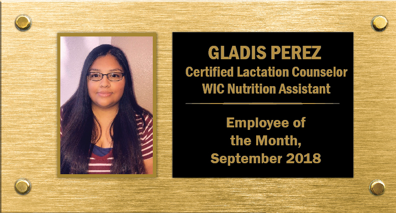 September 2018 Employee of the Month Gladis Perez