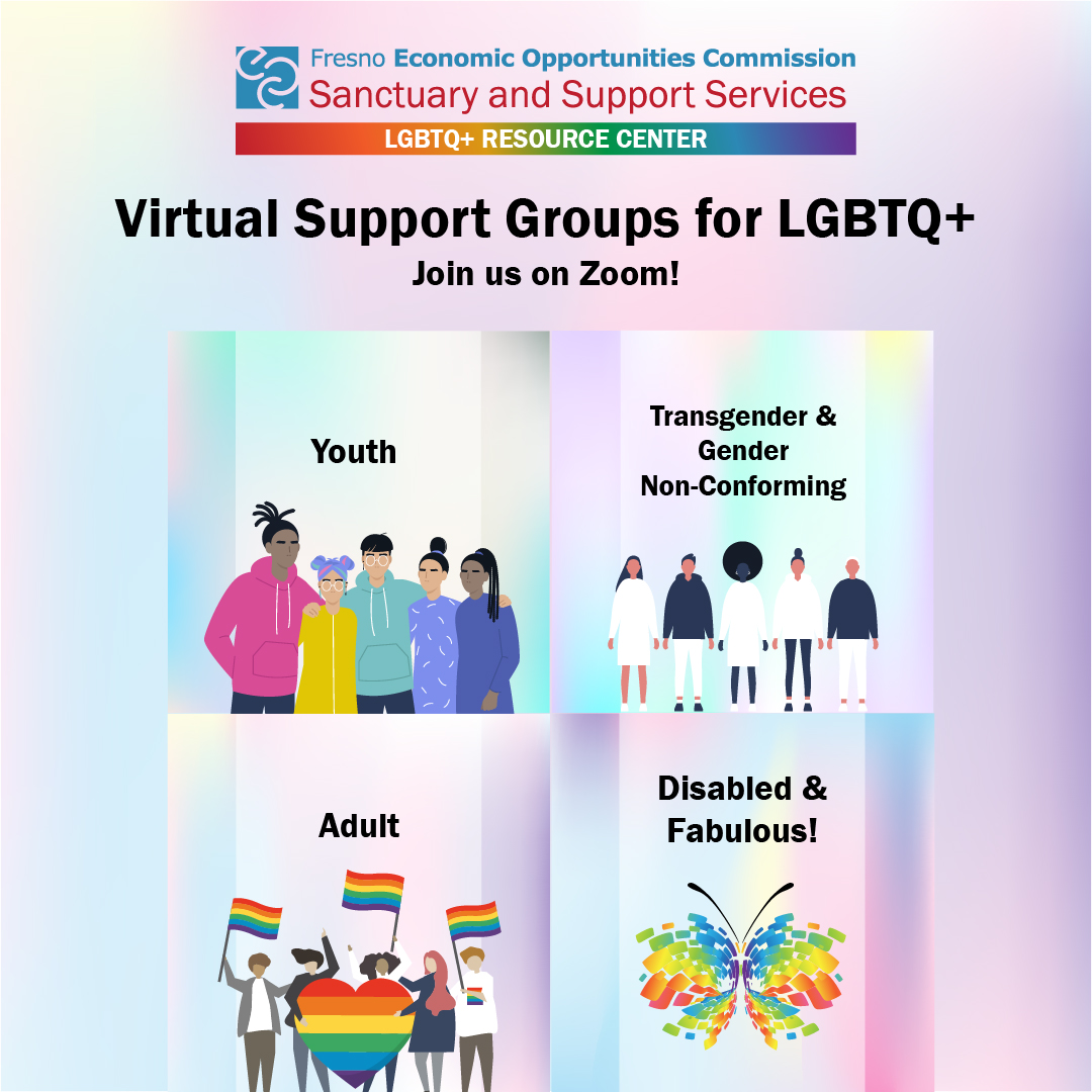 Virtual Support Groups for LGBTQ+ Youth, Adults, Transgender & Gender Non-conforming, and Disabled & Fabulous