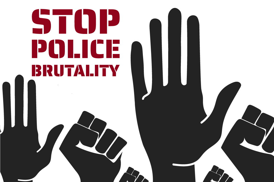 illustration of hands and the words stop police brutality